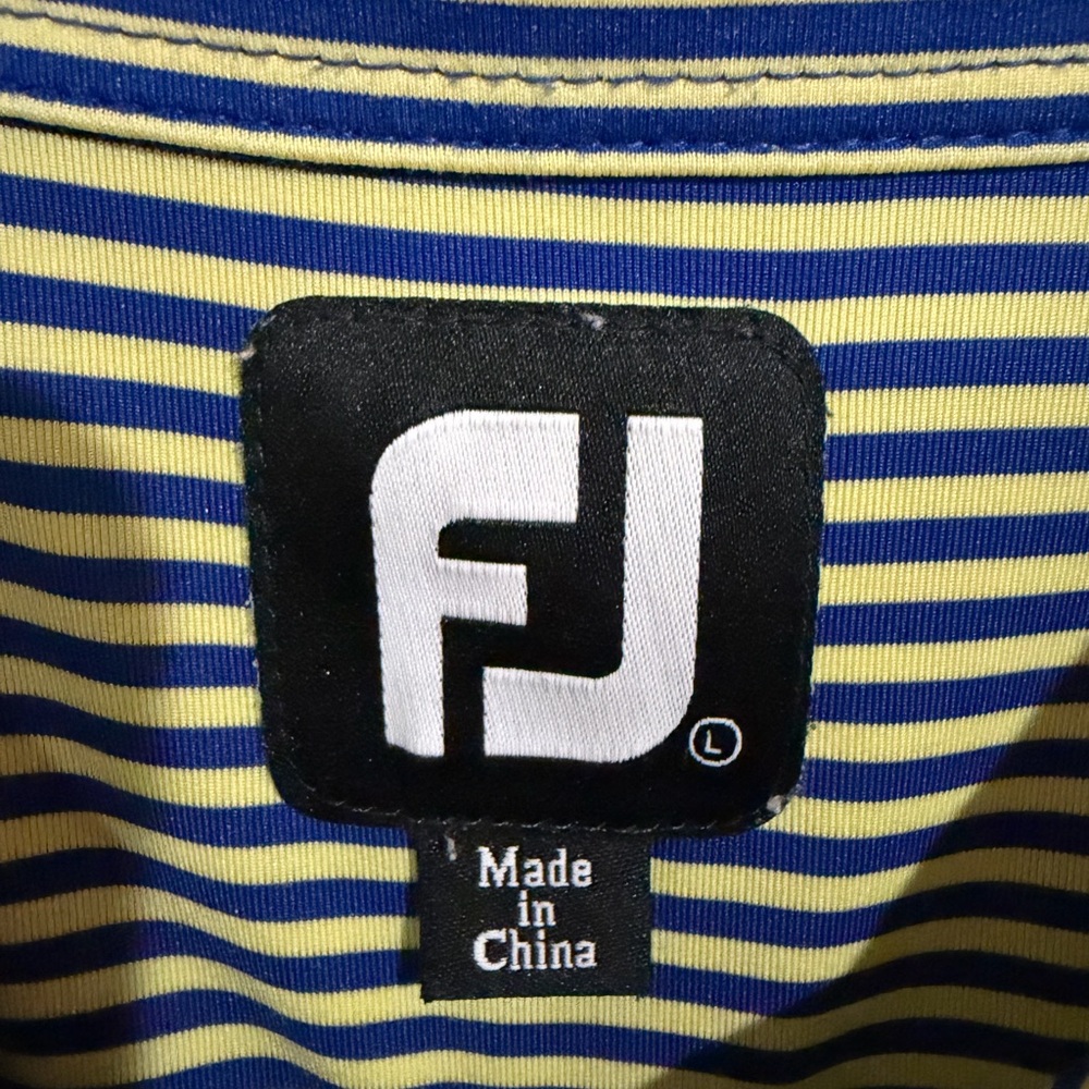 FootJoy Men's Blue and Yellow Striped Polo Golf Shirt - Picture 3 of 5